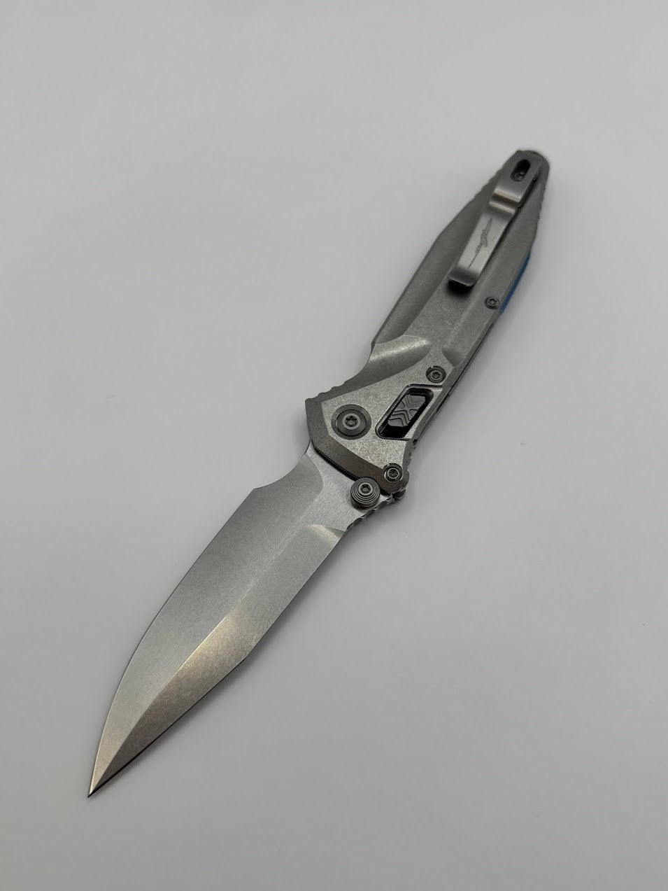 SOCOM DELTA RAM-LOK SPEAR POINT MARFIONE SELECT STONEWASH FINISH STONEWASH FINISH TITANIUM W/ BLUE TITANIUM ACCENTS DOUBLE VAPOR BLAST STAINLESS
