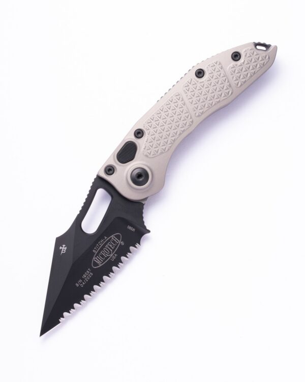Microtech Stitch Full Serrated Natural Clear